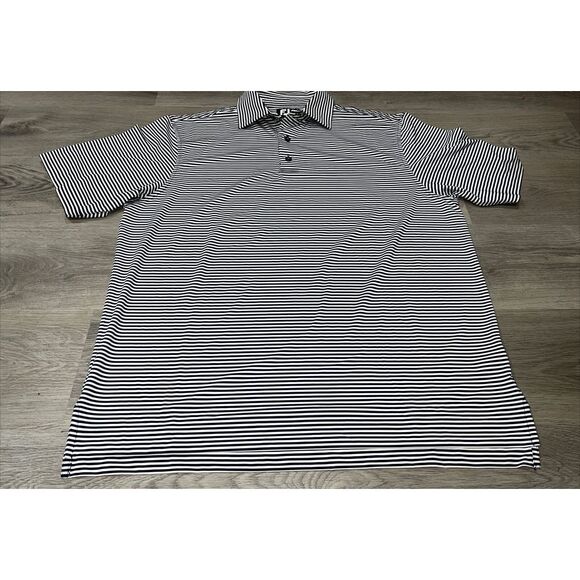 FJ Footjoy Mens Golf Polo Shirt Short Sleeve Blue & White Stripes Large Waramaug - Picture 3 of 10